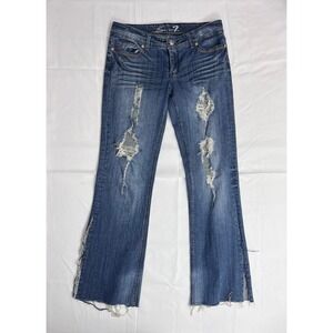 Seven7 Distressed Bootcut Jeans Womens Size 30 Medium Wash Split Raw Hem Y2K